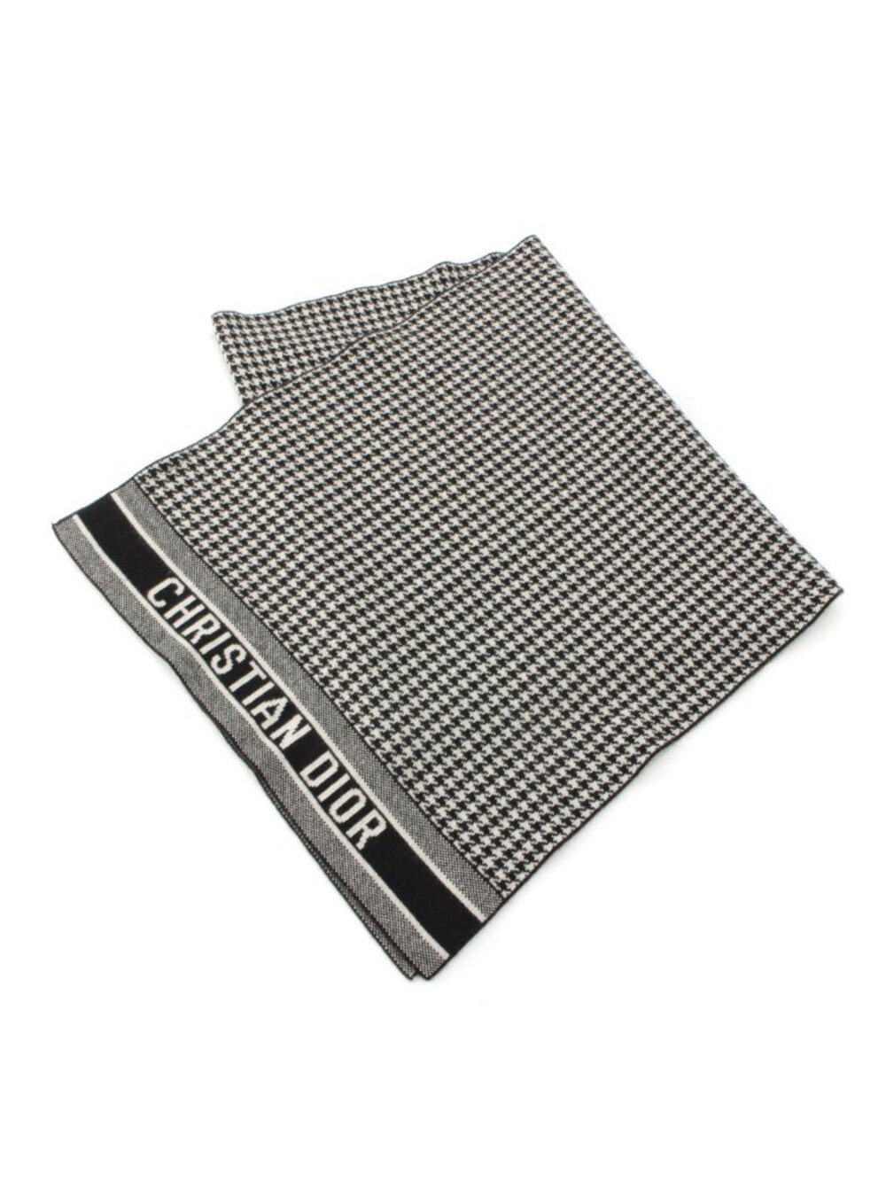 Dior Cashmere Logo Houndstooth Large Scarf Shawl Black White